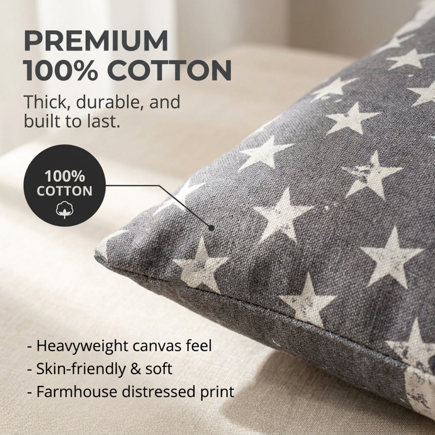 Patriotic Design Printed Throw Pillow Cover - 18 x 18 Inches