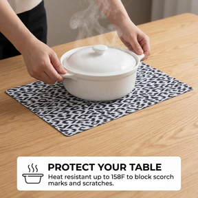 Set of 4 and 6 PVC placemats from 618EVA-6-7-4, showing colorful, textured plastic placemats on a dining table.