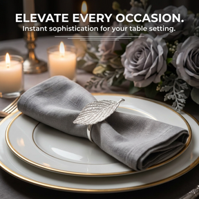Elegant silver leaf napkin rings from YGC-002, decorative silver leaf design for stylish dining table decor.