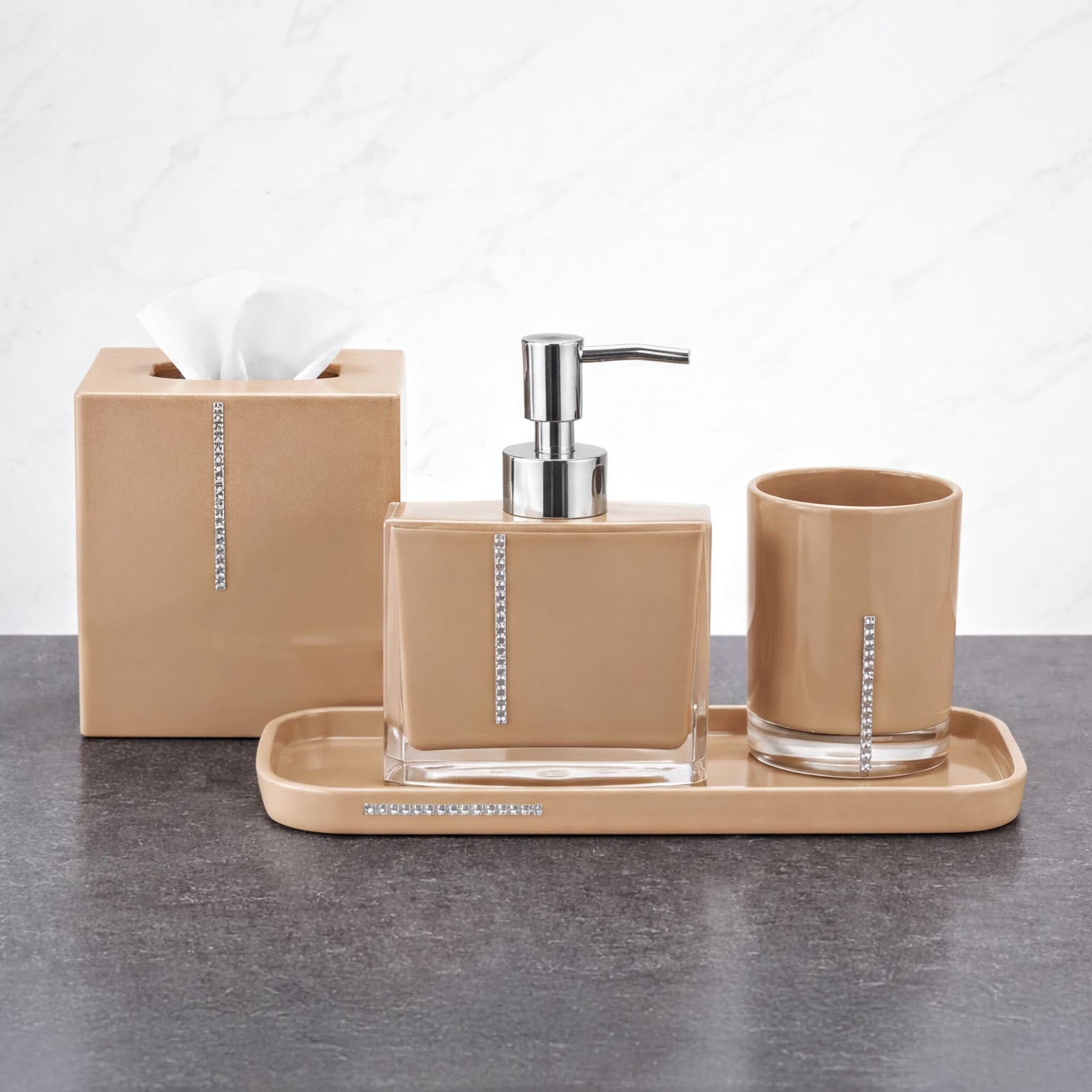Modern bathroom decor accessories set featuring four elegant items from the Mcclary Collection by B031CBG for stylish bath spaces.
