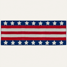 Beaded USA flag table runner by USRN1, 13x35 inches, featuring patriotic red, white, and blue beads for festive table decor.