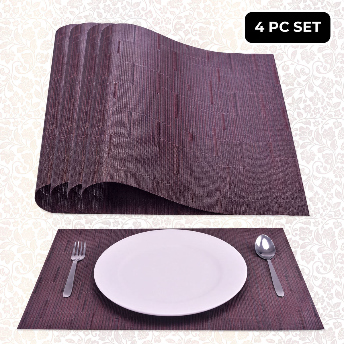 Set of four PVC placemats for dining table, durable and stylish table protectors from the 81972 brand.