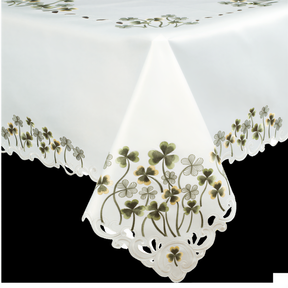 Elegant table cover from The Clem Collection with European embroidery, featuring intricate designs and high-quality craftsmanship.