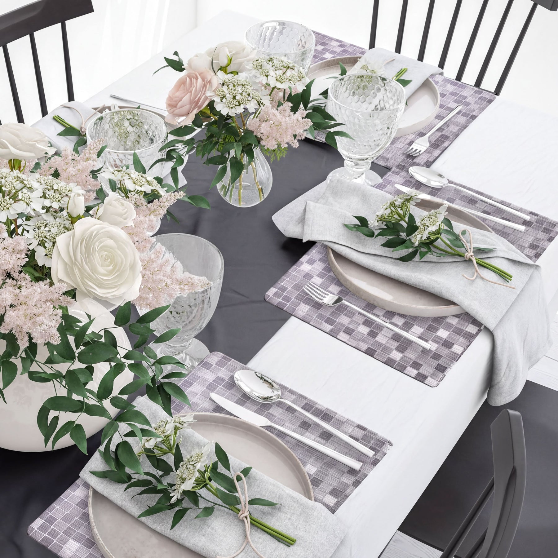 Set of 8 woven PVC placemats by TH1900614B, durable and stylish for dining table decor, with a textured woven design.