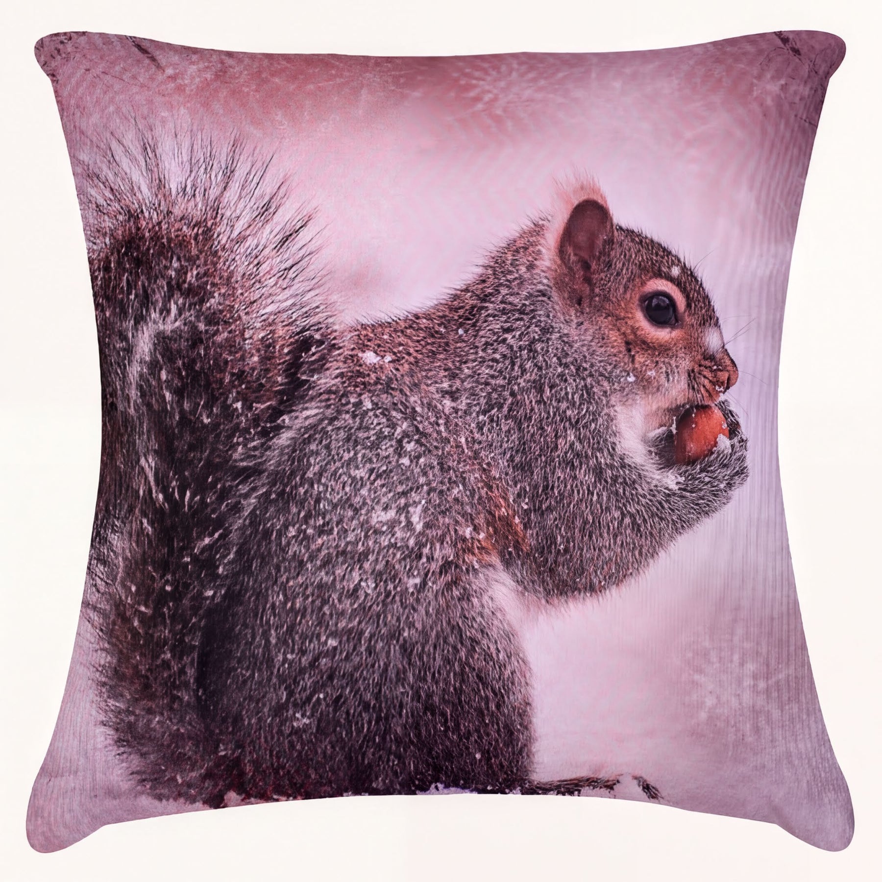 Set of 2 and 4 WINTER 6-4 squirrel printed throw pillow covers, 18x18 inches, featuring cozy woodland squirrel design.