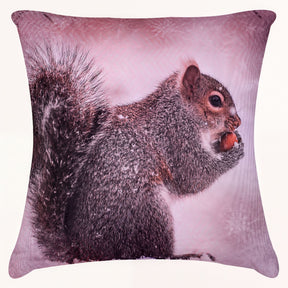Set of 2 and 4 WINTER 6-4 squirrel printed throw pillow covers, 18x18 inches, featuring cozy woodland squirrel design.
