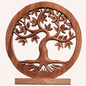 Large handmade Oak Serenity Tree of Life wooden sculpture, rustic farmhouse décor, crafted by PAT053 for natural home accents.