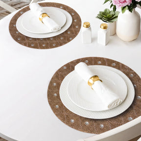 Set of 2 embroidered beaded placemats from Clement Meadow, decorative 14-inch table decor for elegant dining.