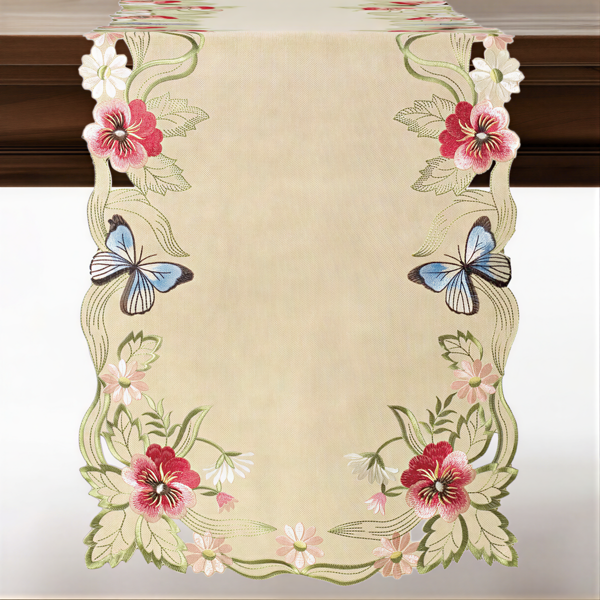 Beige Sandy Dune table runner from RIZ-007-RN Maliana Collection, elegant 14x108 inch table decor for dining tables.
