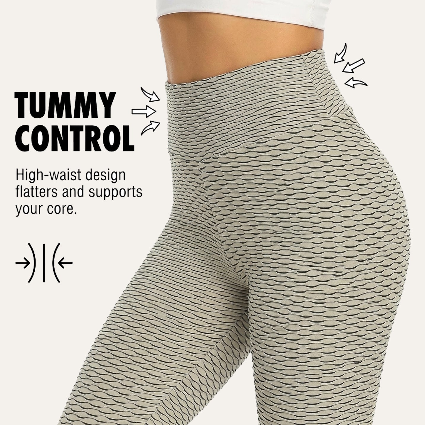 High Waist Leggings, Textured Scrunch, Gray Black Women Yoga Fit