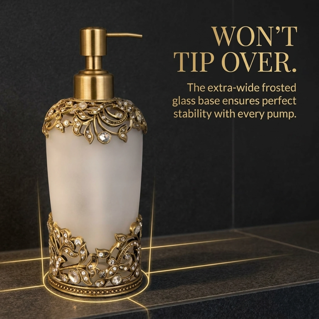 Liora Bloom modern decorative bathroom lotion dispenser, 9 oz, handmade soap dispenser with elegant design and pump top.