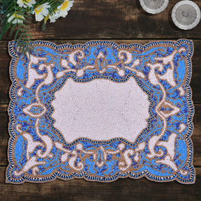 Beaded Placemats Heat-Resistant Table Mats in Blue White