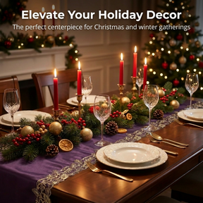 Plum Gold Table Runner – Rustic Embroidered Linen Decor for Dining Table 14x108 Inch