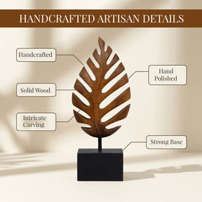 Handmade Wooden Sculpture – Acacia Wood Leaf Décor | Unique Nature Inspired Art Piece