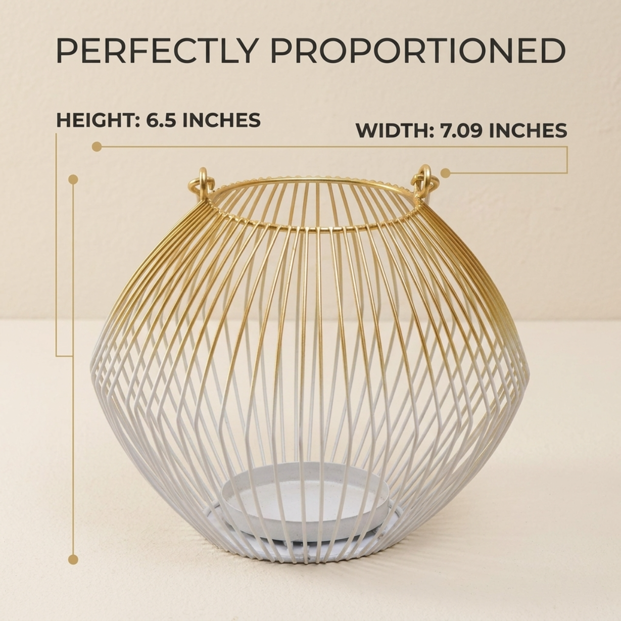 White Gold Candle Holder - Modern Glass Lantern for Indoor Outdoor Decor