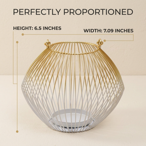 White Gold Candle Holder - Modern Glass Lantern for Indoor Outdoor Decor
