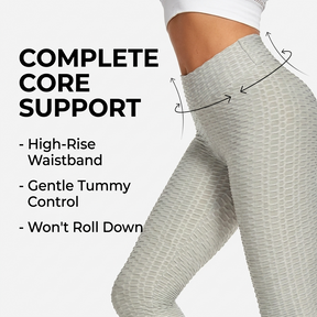 High Waist Leggings, Scrunch Booty, Textured Tummy Control - Grey & Maroon