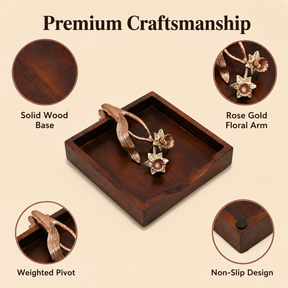 Solid Wood Napkin Holder with Rose Gold Finish Ornament