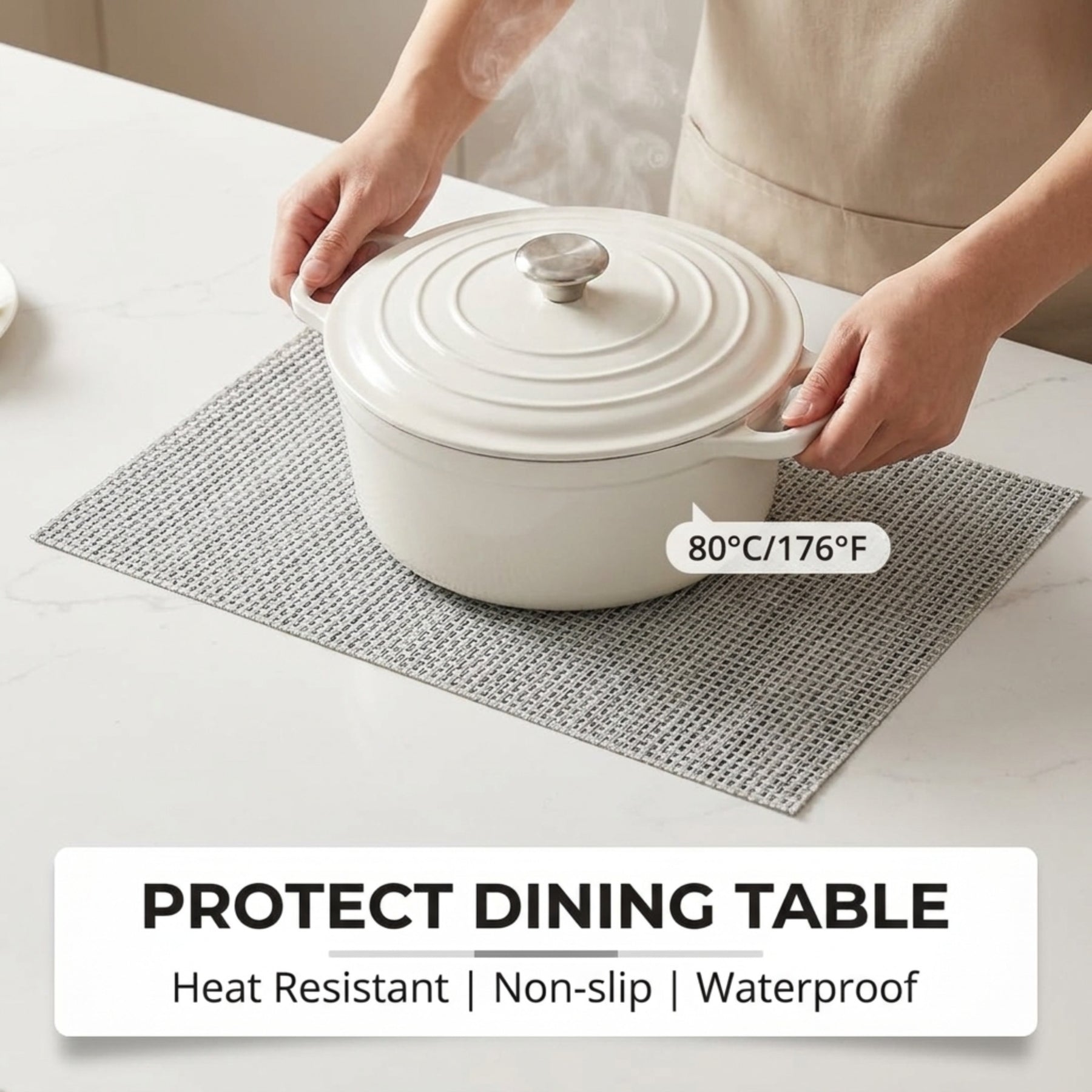 Set of four PVC placemats featuring colorful patterns, perfect for protecting tables and adding style to dining setups.