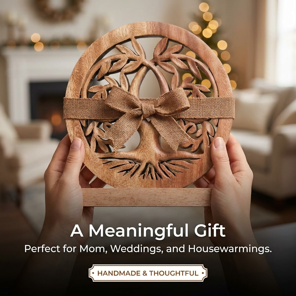 Tree of Life Sculpture – Medium Handcrafted Wooden Art | Acacia Wood Decor