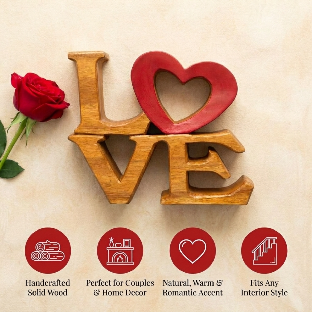 Elmija Enduring Love – Hand-Carved Wooden Sculpture, Handmade Decorative Home Art