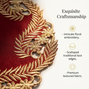 Set of Burgundy gold RIZ-011-DL Wine Grace doilies from the Anyce Collection, 15-inch modern dining décor with intricate lace design.