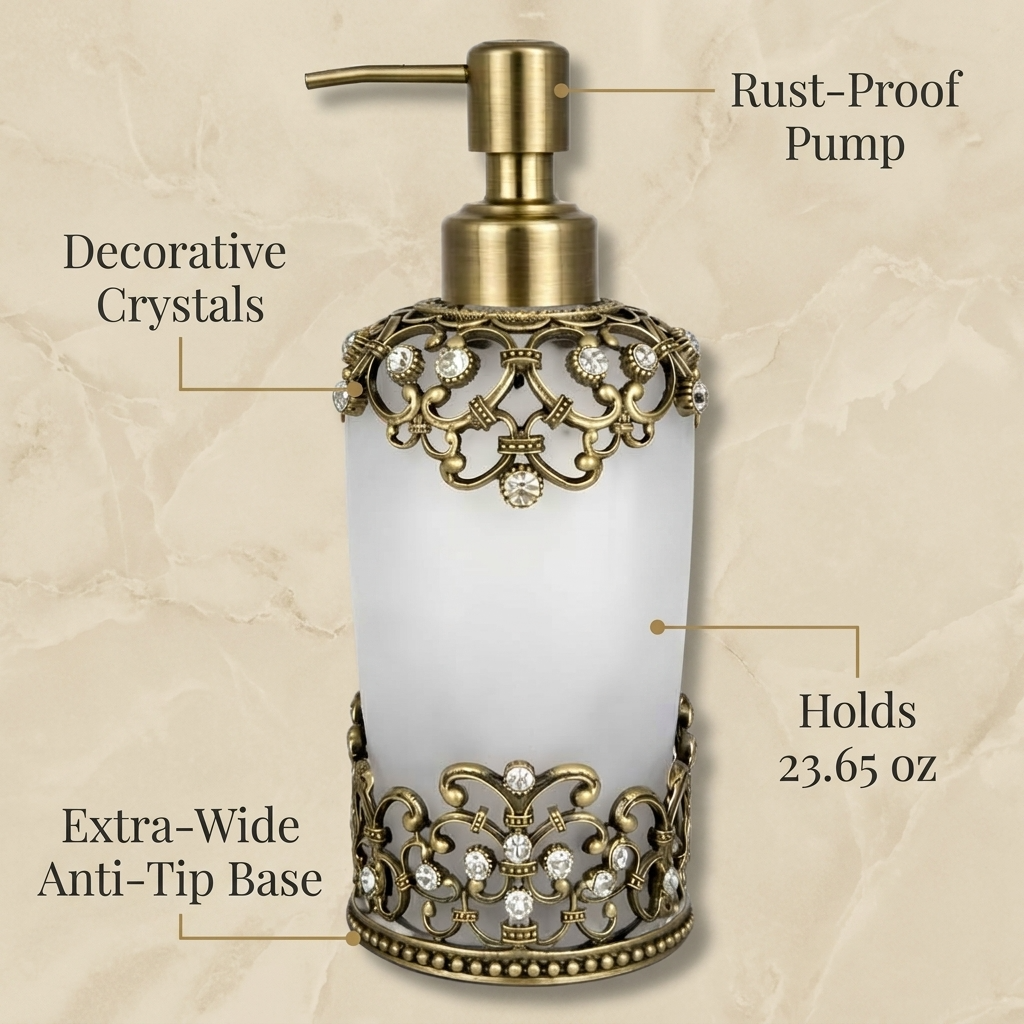 Amara Bliss modern decorative bathroom lotion dispenser by LB24585, 9 oz ceramic soap dispenser with a sleek design.