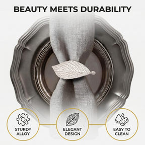 Silver Leaf napkin rings by YGC-002 featuring elegant silver leaf design for decorative dining table décor.