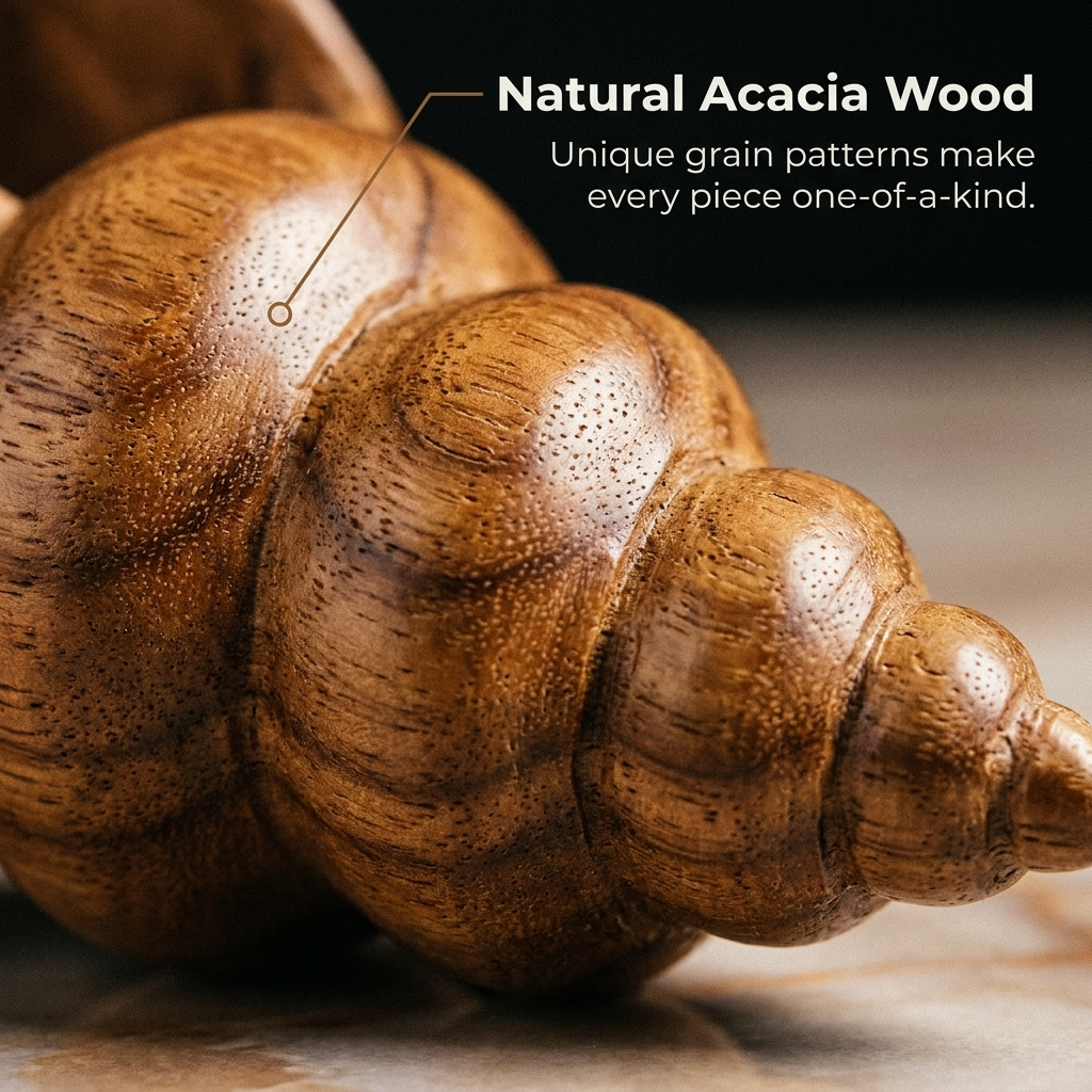 Wooden Shell Sculpture – Handmade Solid Acacia Wood Decor | Unique Coastal Gift