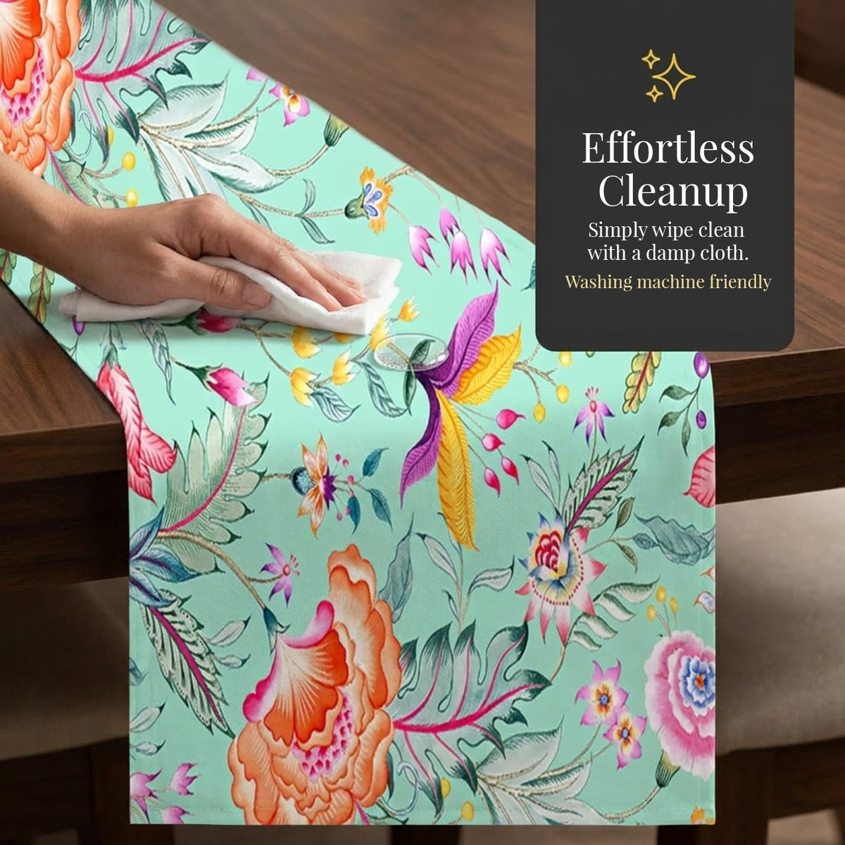 Printed Table Runner - Chintz Green and Pink