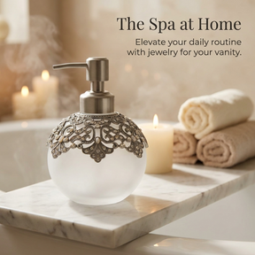 LB24631 Isolde Essence modern decorative bathroom lotion dispenser with a 12 oz capacity, featuring a handcrafted soap dispenser design.