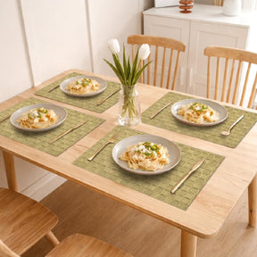 Set of 4 and 6 PVC placemats by 618EVA-7-2-4, showing colorful, durable plastic placemats on a dining table.