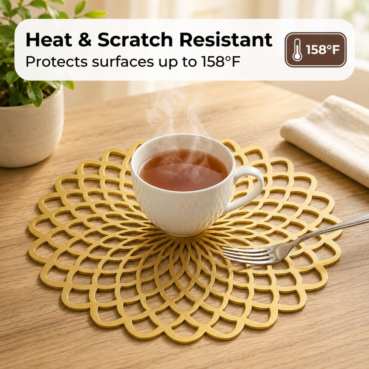 Gold Wooden Trivet Placemats for Dining Table