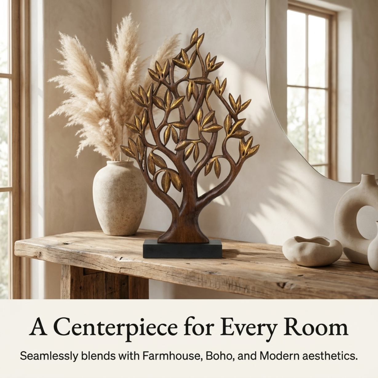 Tree of Life Sculpture – Handcrafted Wooden Decor | Acacia Wood Art Gift