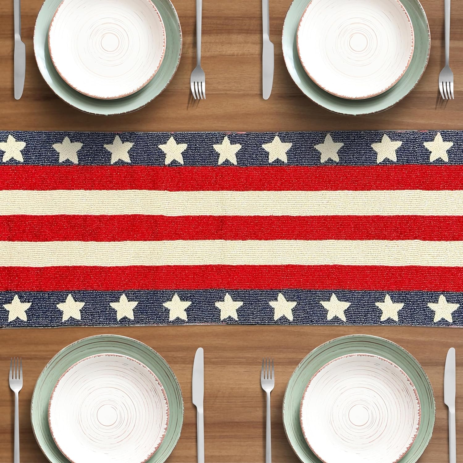 USA Flag Beaded Table Runner 13" x 54"