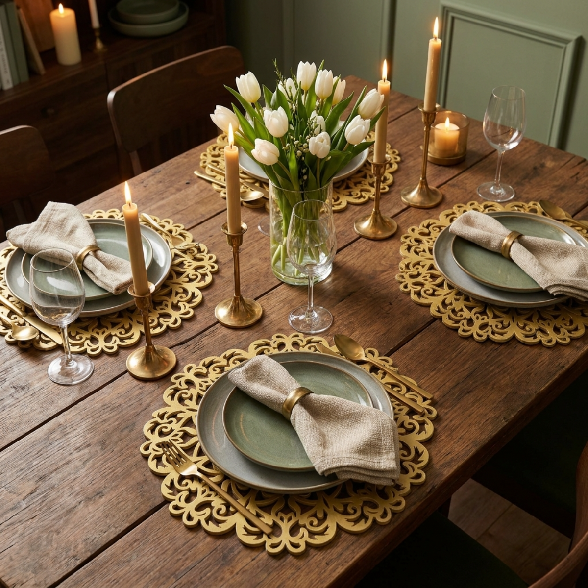 Gold Wooden Trivet | Hand Carved Placemats for Dining Table - Heat & Scratch Resistant