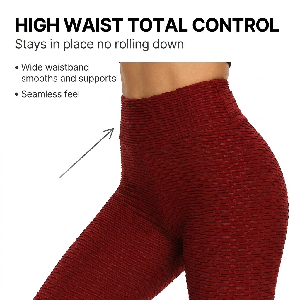 High Waist Leggings, Scrunch Booty, Textured Tummy Control - Grey & Maroon