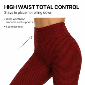 High Waist Leggings, Scrunch Booty, Textured Tummy Control - Grey & Maroon