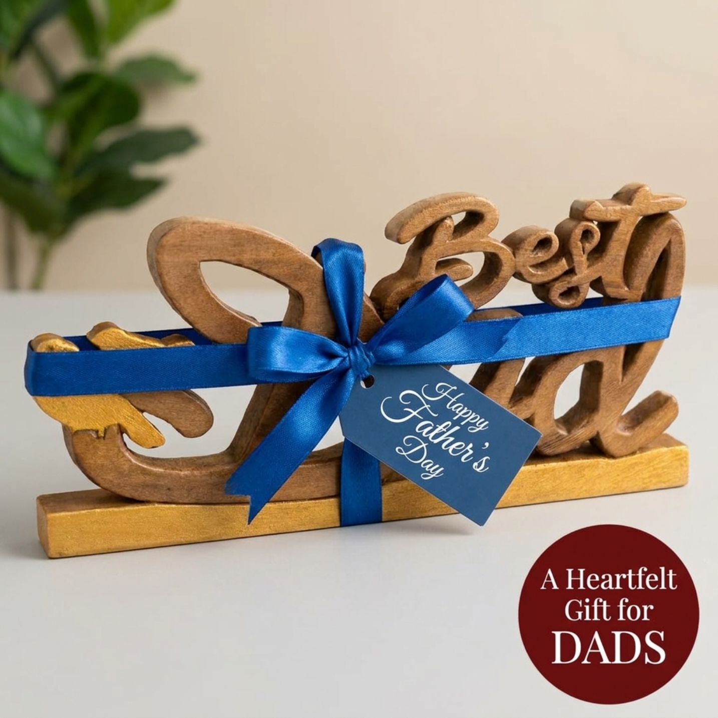 Ellynn Greatest Dad – Hand Carved Wooden Sculpture, Handmade Father’s Day Gift Art