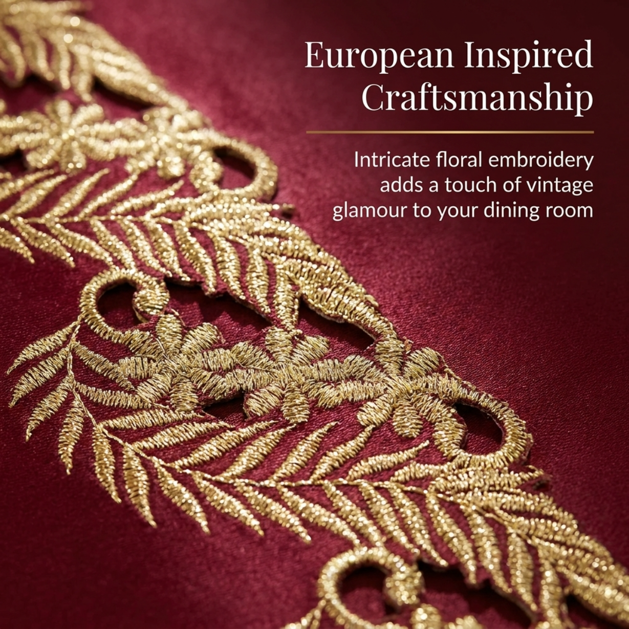 Wine Grace – Burgundy Gold Table Placemats, Anyce Collection Modern Dining Décor 12*18 inch