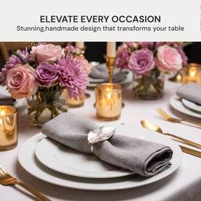 Silver Grace – Napkin Rings in Silver Leaf Design, Elegant Decorative Dining Table Décor