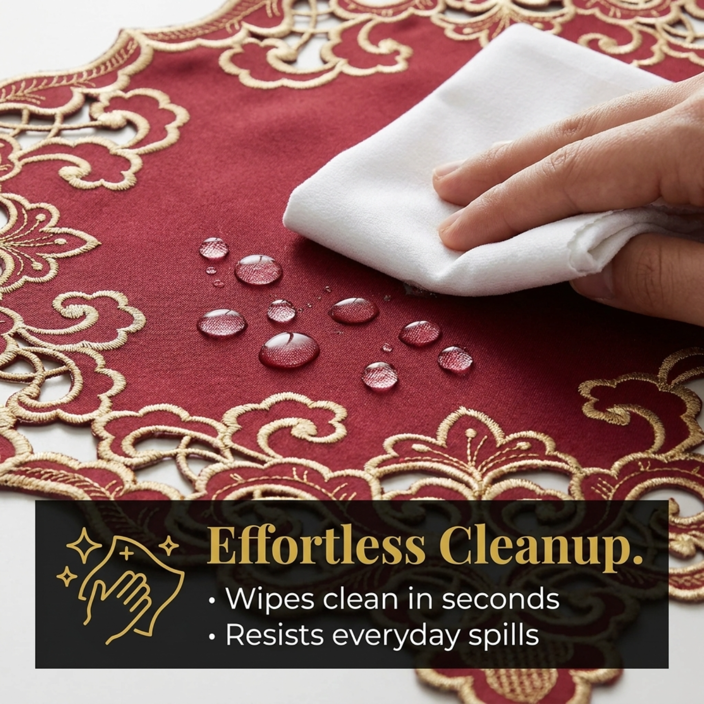 Crimson Glow – Burgundy Gold Table Placemats, Granada Collection Elegant Dining Décor 12*18 inch