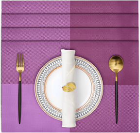 Pink and purple PVC placemats with a textured surface, heat and scratch resistant, washable indoor outdoor table protectors.