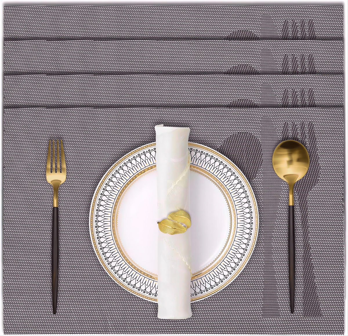 Set of four Devonshire Light Brown PVC placemats, washable table protectors for kitchen decor with a smooth finish.