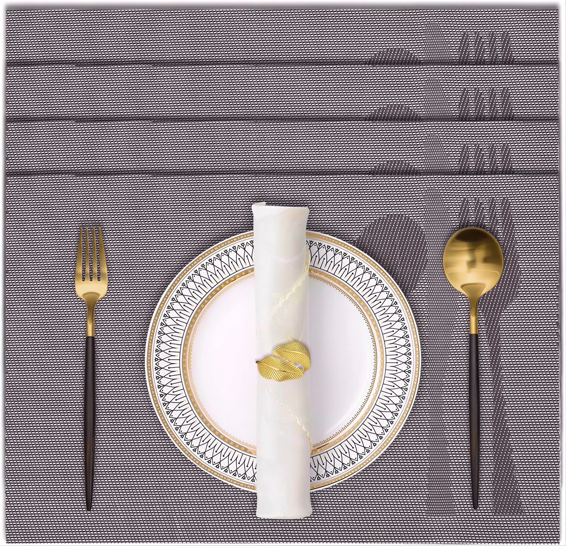 Set of four Devonshire Light Brown PVC placemats, washable table protectors for kitchen decor with a smooth finish.