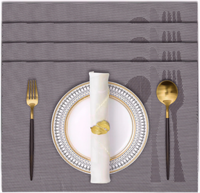Set of four Devonshire Light Brown PVC placemats, washable table protectors for kitchen decor with a smooth finish.