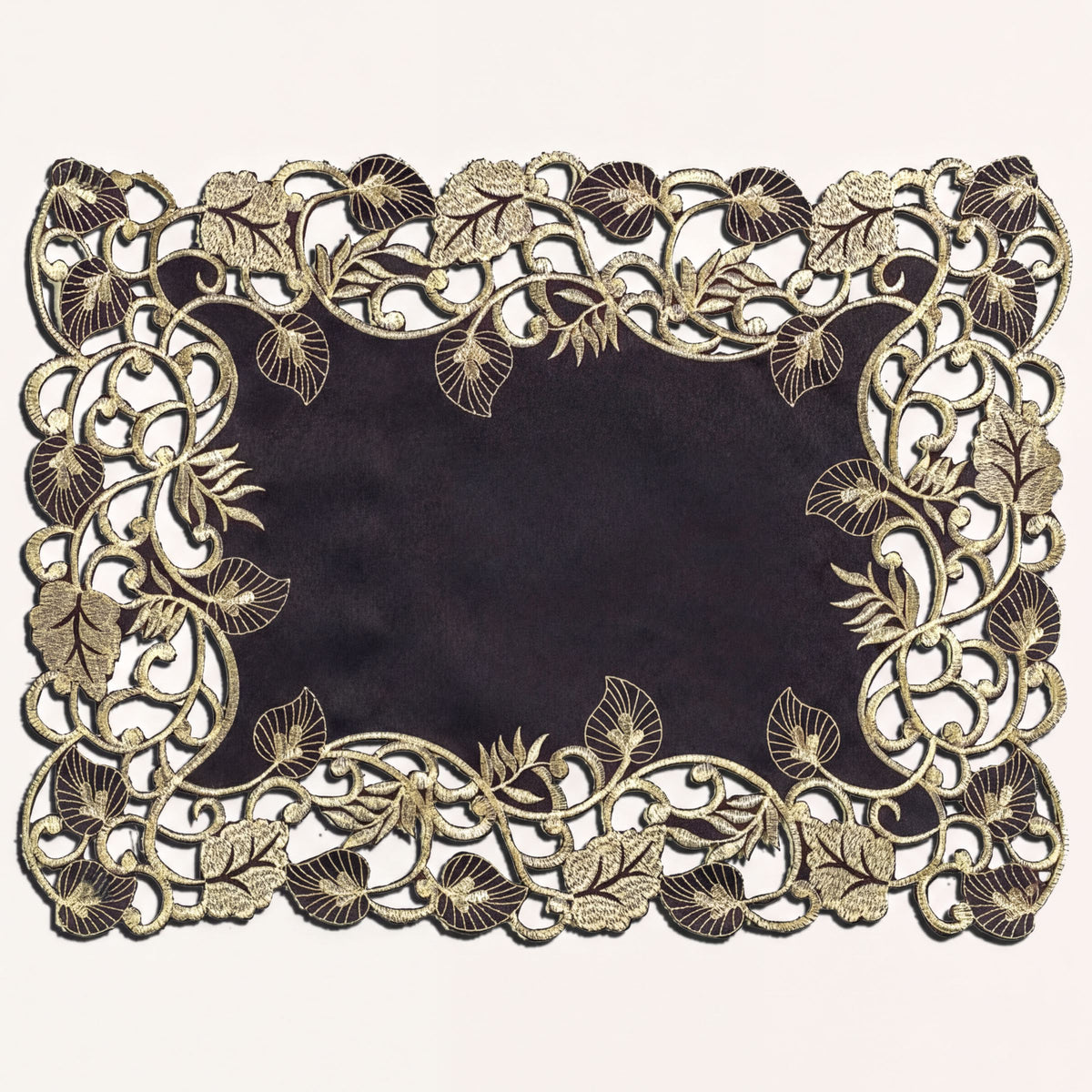 Set of four Midnight Gold black and gold placemats from RIZ-001-PM Tarantino Collection, 12x18 inch, elegant dining décor.