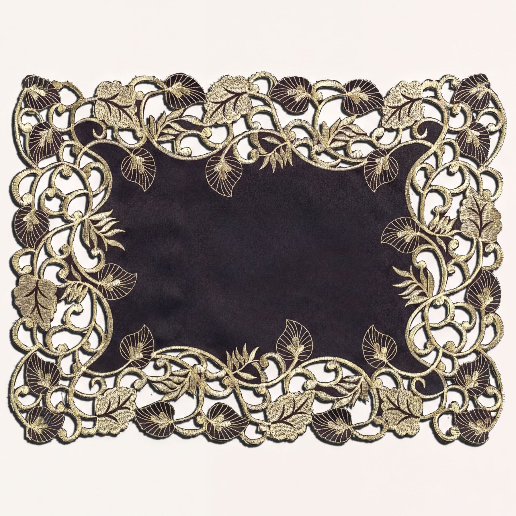Set of four Midnight Gold black and gold placemats from RIZ-001-PM Tarantino Collection, 12x18 inch, elegant dining décor.