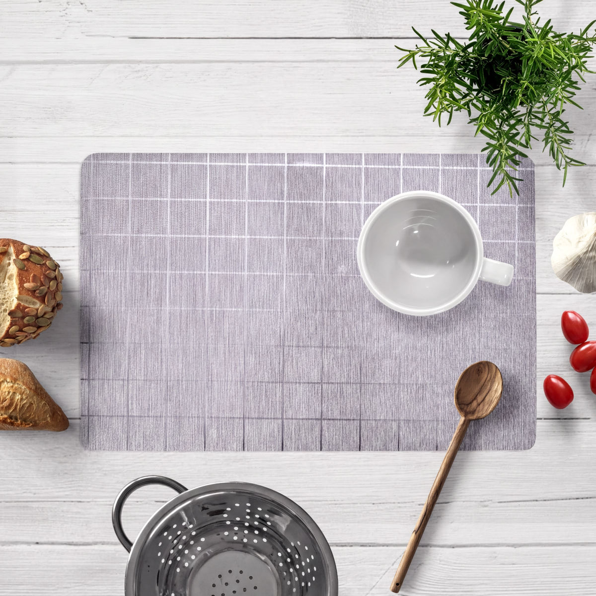 Set of 8 woven PVC placemats by TH1910615B, durable and stylish table protectors with a textured pattern.