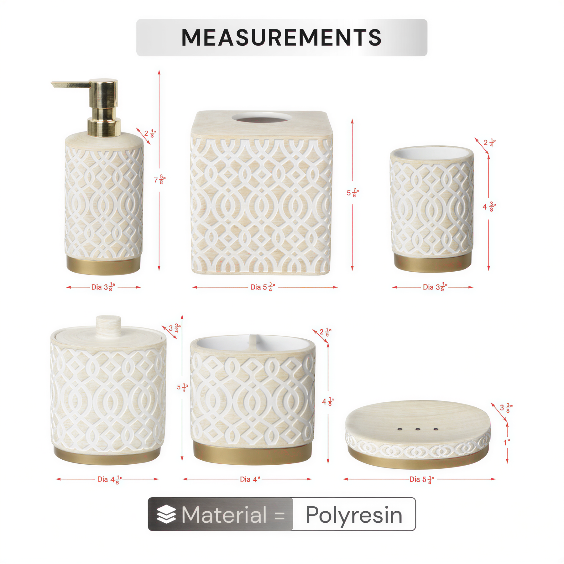 Set of six modern bathroom décor accessories from HG626 Solana Collection, stylish bath sets with elegant design.